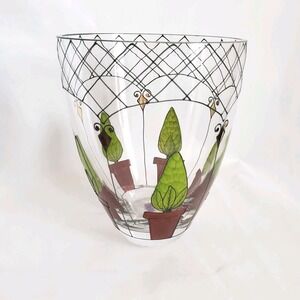 Nagel Large Vase Topiary Planter Painted Glass 9.375 in x 7.5 in Made In Germany